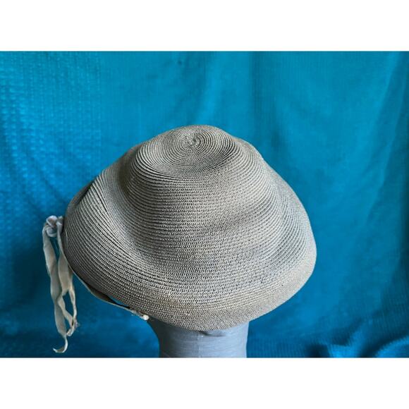 hat straw beret gray pearl detail - Picture 4 of 8